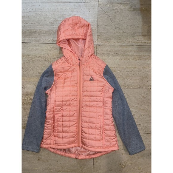 Reebok Coral Peach Gray Quilted Layered‎ Insulated Hooded  Coat Jacket M - Picture 1 of 3